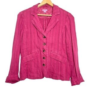 Sundance Sz M Pink Linen Blend Blazer Pin Striped Career Academia Legally Blonde